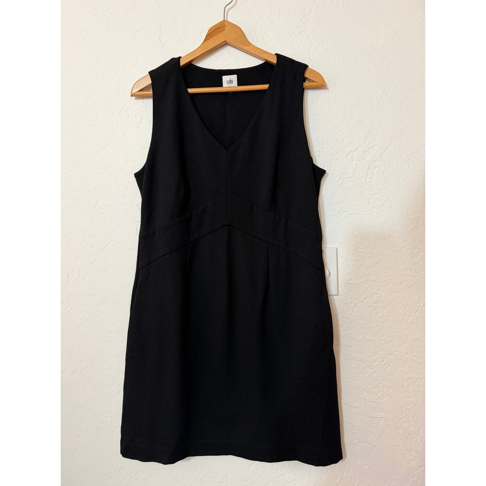 Cabi Edie Dress 3341 Black Ponte Knit Sleeveless V-Neck Sheath LBD Size Large